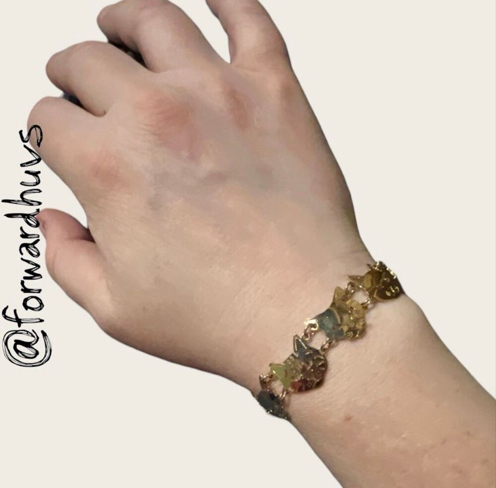 Wild Bryde Gold Plated Cat Link Bracelet Vintage 7”